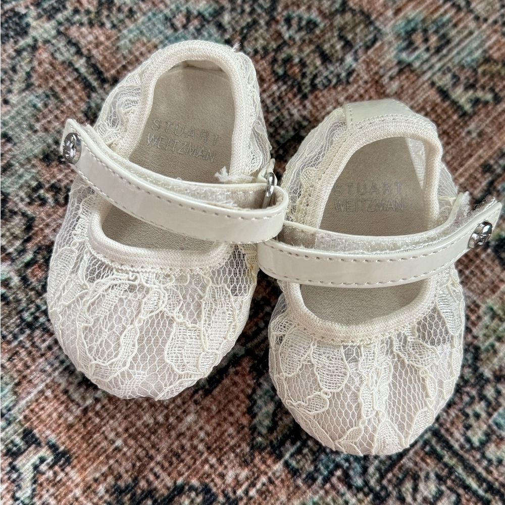 Stuart Weitzman Cream Lace Baby Shoes